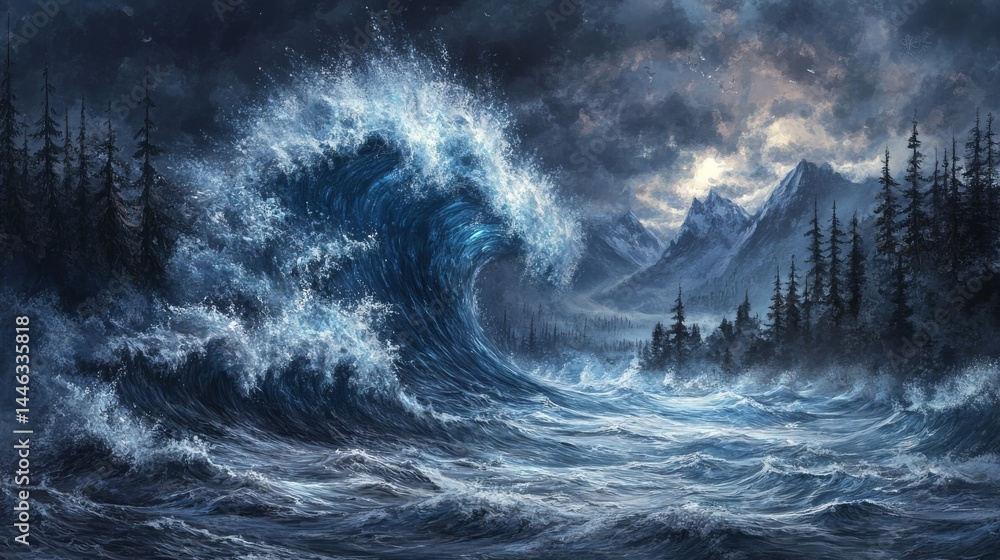 Poster chilling undertow is the title of an illustration that features azure water splashing dynamically on