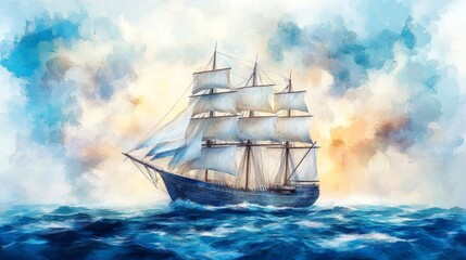 The illustration Cursed Reefs showcases a hyper-realistic maritime mystery of a haunting ghost ship in a watercolor masterpiece on pure white canvas
