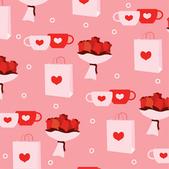Bouquets and coffee mugs. Vector