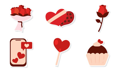 Bouquets hearts and gifts. Vector