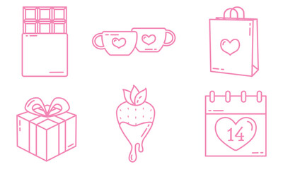 Outlined romantic gifts icons. Vector