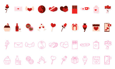 Romantic colored icon set. Vector