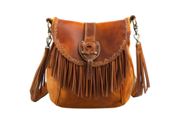 Stunning brown leather crossbody bag with fringe details perfect for boho chic style Warm tones soft
