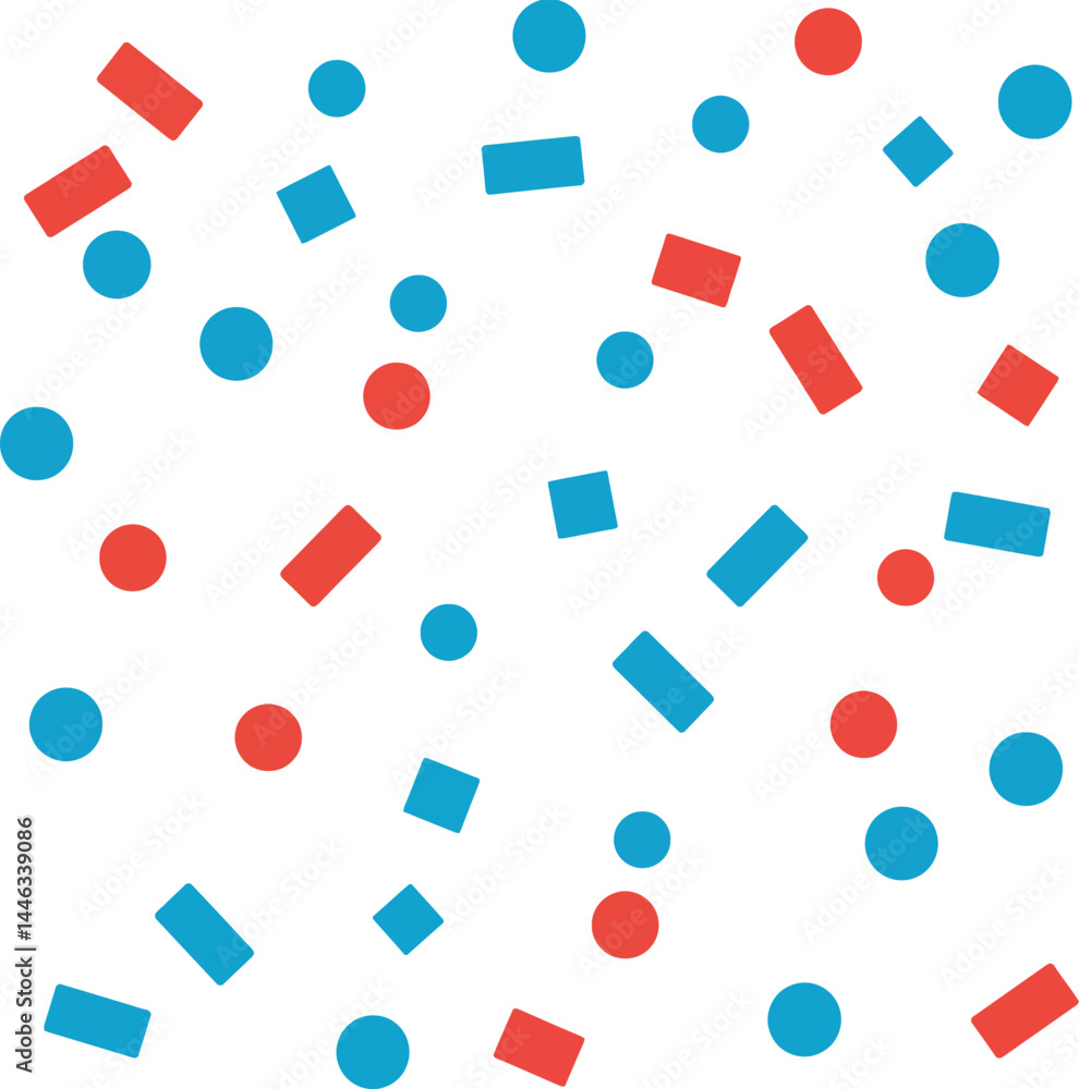 Poster colorful blue and red geometric shapes scattered pattern vector illustration for design projects and