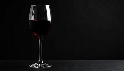 Naklejka premium 真紅のワインが注がれたゴブレットグラスが、マットブラックの背景で静かに浮かぶ瞬間