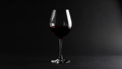 真紅のワインが注がれたゴブレットグラスが、マットブラックの背景で静かに浮かぶ瞬間

