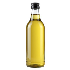 Glass bottle filled with golden liquid.