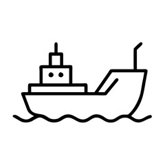 Obraz premium Cargo ship, global freight and logistics, thin line vector icon with transparent background