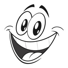 Cartoon Face With a Big Smile, Large Eyes, White Teeth, and Animated Eyebrows