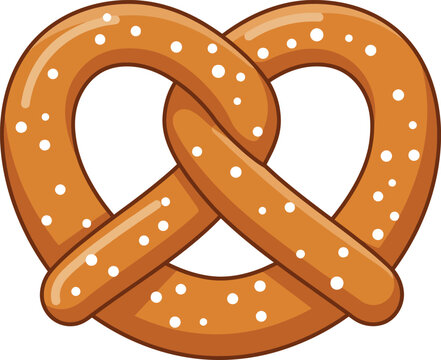 Soft salted brown pretzel vector illustration with white salt granules on top in detailed style 