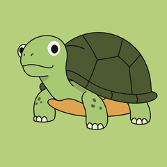 Obraz premium Turtle vector illustration with green and dark green shell on light green background in simple cartoon style 