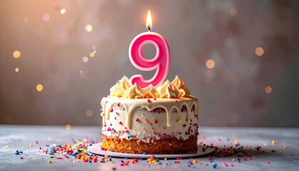 9 years. Birthday Anniversary Sweet Cake. An anniversary greeting card or banner