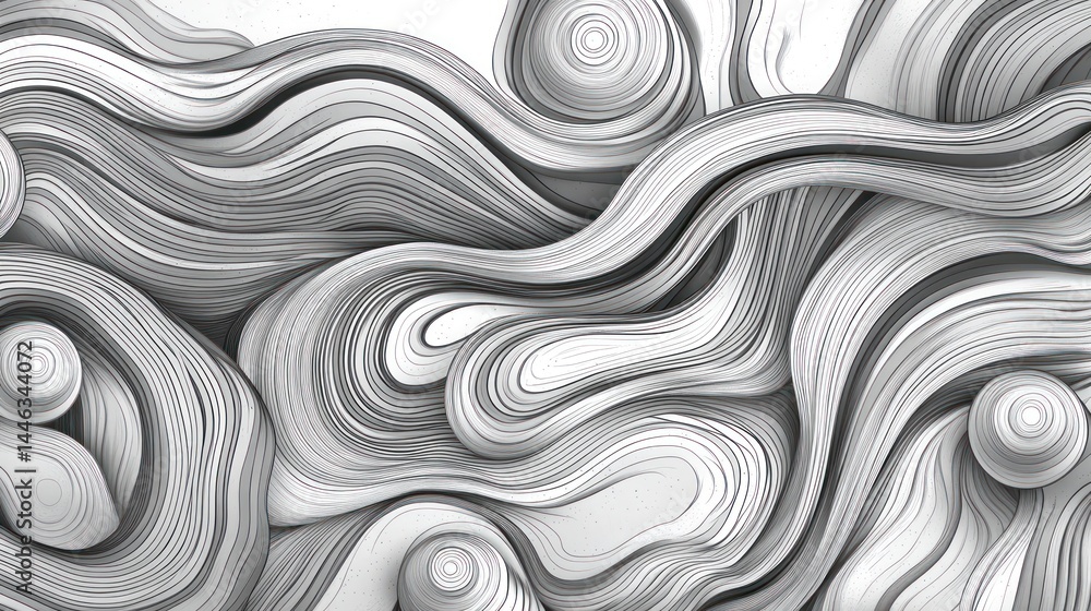 Aufkleber abstract grayscale artwork featuring swirling, layered lines creating a fluid, three-dimensional eff