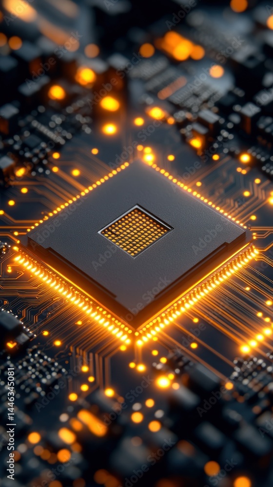 Aufkleber glowing central processing unit on complex circuit board