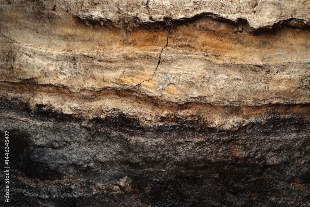 Poster the image displays a close-up of layered rock formations with varied textures and colors, hinting at