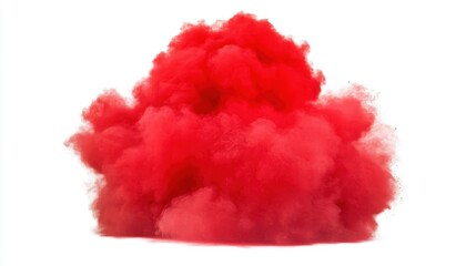 Vibrant red smoke cloud billowing against a white background, creating an artistic effect