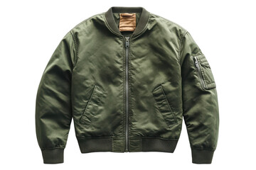 Stylish olive green bomber jacket classic design comfortable fit perfect for fall sleek zipper