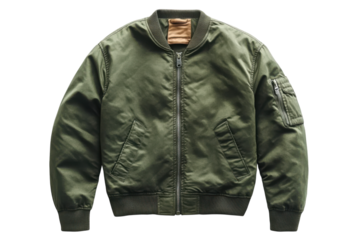 Stylish olive green bomber jacket classic design comfortable fit perfect for fall sleek zipper