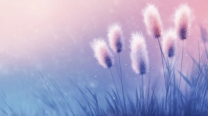 Floral Field with Fluffy Grass Seed Heads, Soft Pastel Colors, Dreamy Ambiance, and a Delicate, Airy Atmosphere
