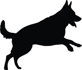 German Shepherd Jumping Side View Silhouette Illustration Vector