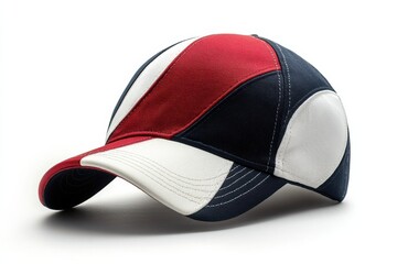 Stylish tricolor baseball cap red white navy blue panels classic design perfect summer accessory