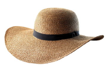 A stylish sun hat perfect for summer adventures boasts a wide brim and a dark brown woven band White