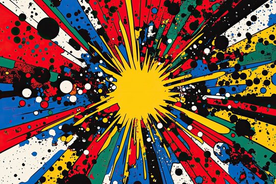 Vibrant radial explosion of color with splatters