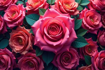 Intricate, repeating rose blooms in vibrant hues, floral, spring