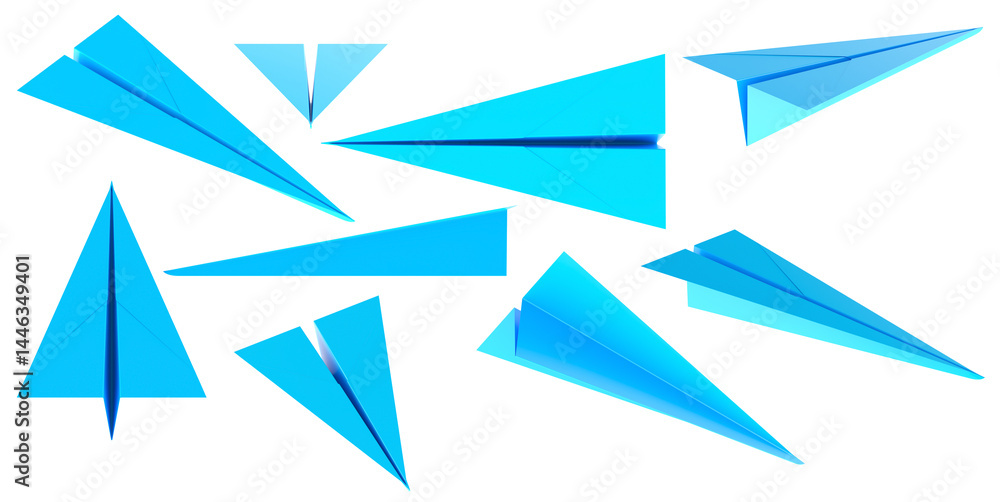 Poster handmade paper planes collection. set of paper airplanes, different views and angles. 3d rendering i