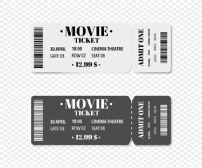Classic Style Cinema Ticket Set With No Backgrounds