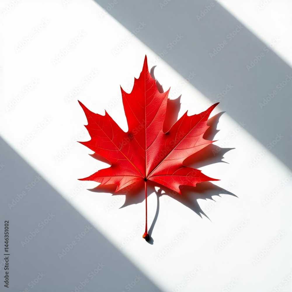 Poster photograph single red maple leaf white background leaf center its stem leaves clearly visible leaves