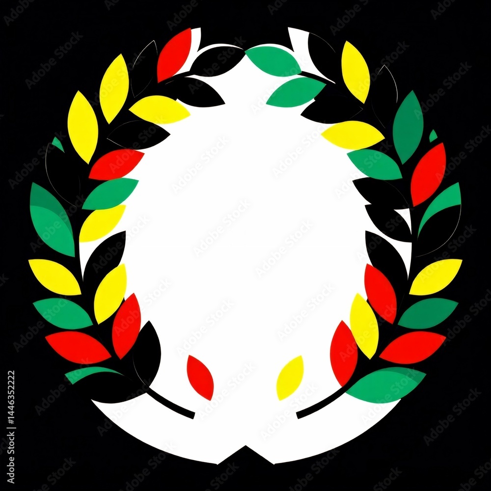 Poster circular wreath colorful leaves leaves arranged symmetrical pattern leaf having different color red 