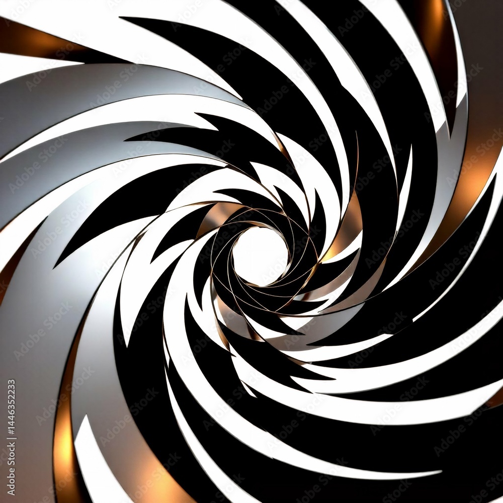 Poster digital art piece appears spiral vortex multiple layers black white lines create sense depth dimensi