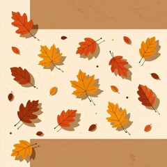 illustration group autumn leaves scattered beige background leaves various shades red orange yellow representing colors autumn leaves falling sky while others scattered around edges also small brown