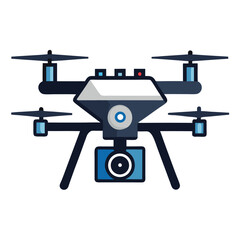 Isolated drone design featuring four propellers and dual cameras on a clean backdrop