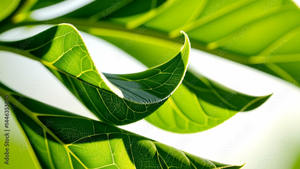 Poster close group green leaves leaves arranged way overlapping creating sense depth dimension background b