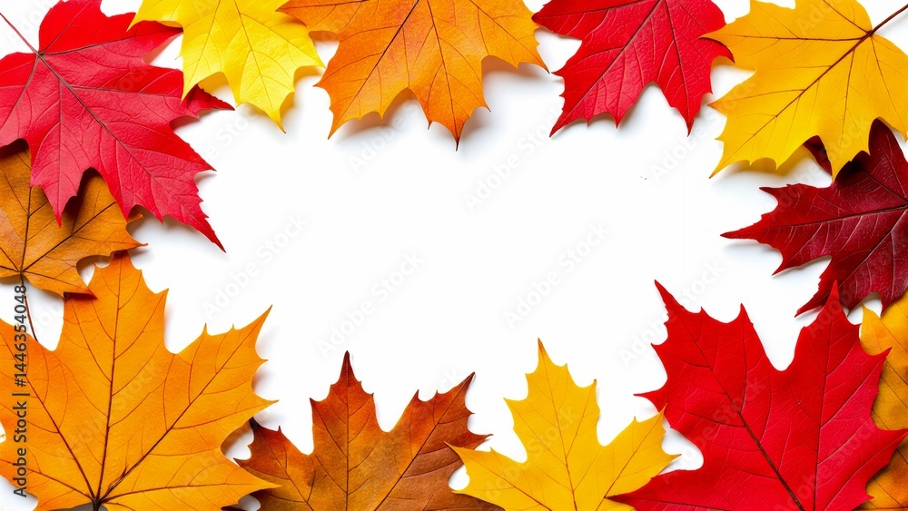 Poster flat lay colorful autumn leaves arranged circular pattern white background leaves different sizes co