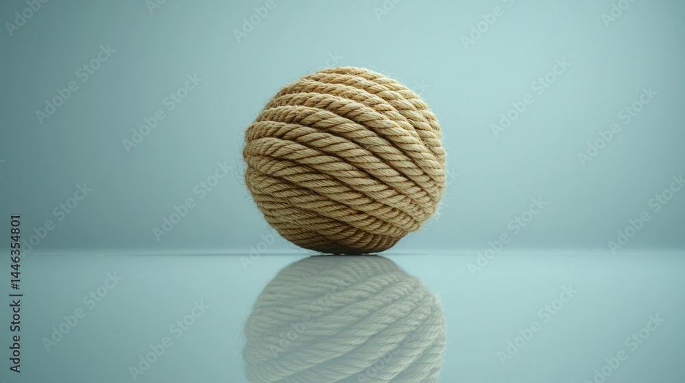 Poster knitted rope sphere with a reflection. minimal