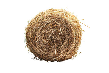 Obraz premium Intricate bird s nest round and brown isolated on a white background Detailed texture natural fibers