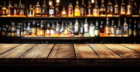 Bar top with liquor shelf blur