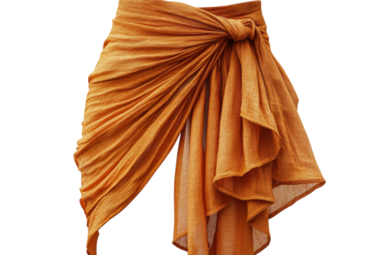 Elegant burnt orange sarong beach wrap knotted fabric summer style textured knit draped design