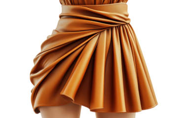 Elegant amber draped mini skirt luxurious fabric texture stylish design 3D render fashion