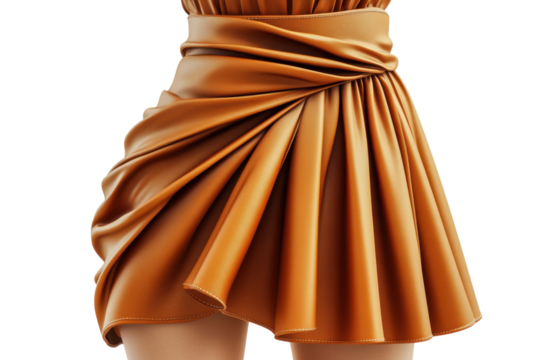 Elegant amber draped mini skirt luxurious fabric texture stylish design 3D render fashion