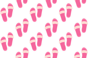 Seamless pattern with pink and white slippers on white background