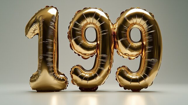 Metallic gold 199 balloon numerals on plain backdrop