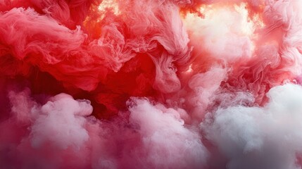 Fototapeta premium Vibrant, swirling clouds of pink and white ink in a liquid medium.