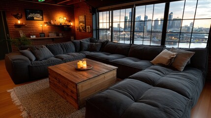 Modern loft living room with city view (1)