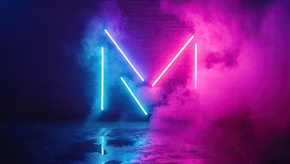 Neon 'M' letter in vibrant blue and pink smoke