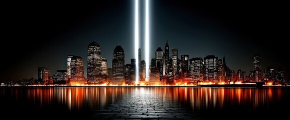 Night city skyline memorial