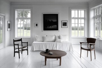 Fototapeta premium Minimalist White Room with Wooden Furniture